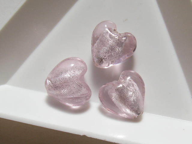 ベネチアン風ガラス　ハート　約12ｍｍ　ピンク