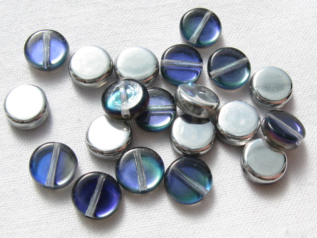 チェコビーズ　コイン　８×３ミリ　コバルトシルバー