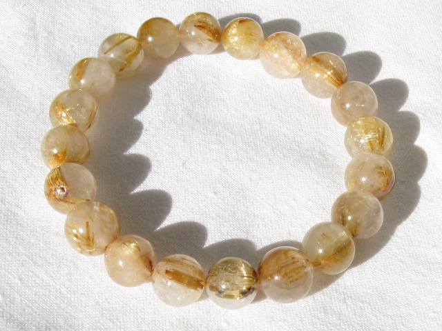 天然石ブレスレット　ラウンドタイプ　１９玉　　10.0~9.0ミリ　ルチルクォーツ