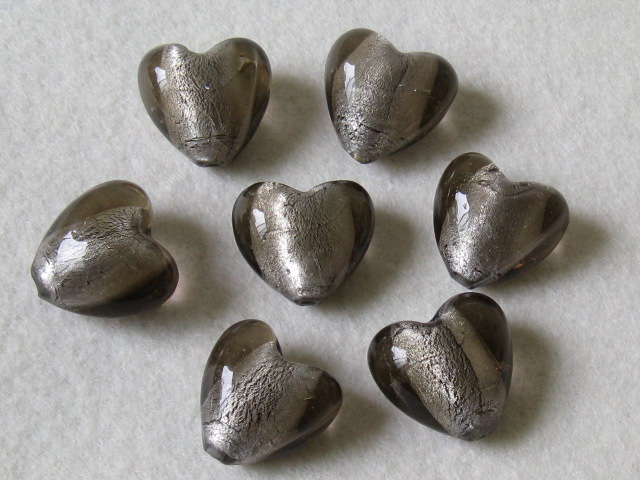 ベネチアン風ガラス　ハート　約20ｍｍ　グレー