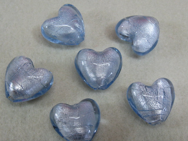 ベネチアン風ガラス　ハート　約20ｍｍ　ライトサファイヤ