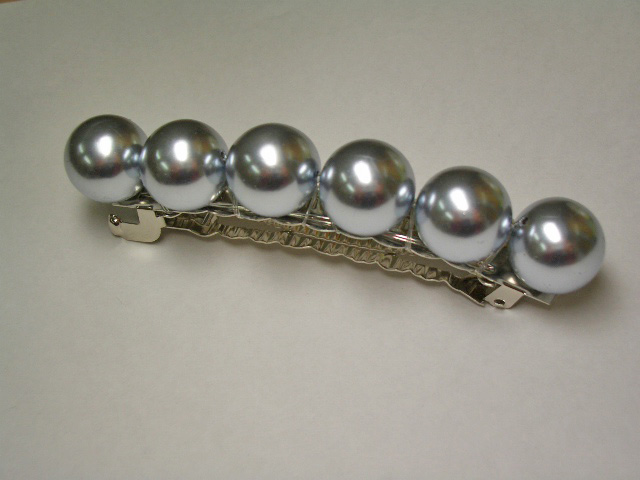 バレッタ　（髪留め部分約83mm・6個玉・銀）