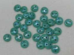 チェコビーズ　レンティル(レンズ豆)　２ホール　６ミリ　ピーコックグリーンターコイズ