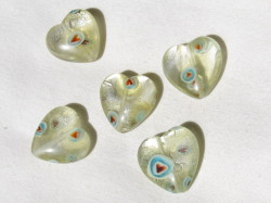 ベネチアン風ガラス　柄付きハート　約22ｍｍ　ライトイエロー