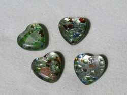 ベネチアン風ガラス　柄付きハート　約20ｍｍ　グリーン