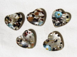 ベネチアン風ガラス　柄付きハート　約20ｍｍ　イエロー