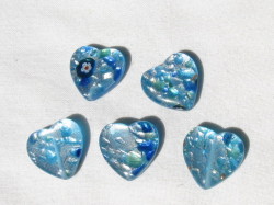 ベネチアン風ガラス　柄付きハート　約18ｍｍ　ブルー(水色)