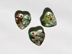 ベネチアン風ガラス　模様付きハート　約20ｍｍ　グリーン