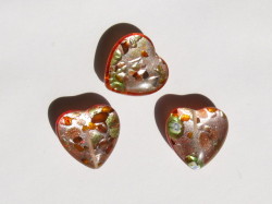 ベネチアン風ガラス　模様付きハート　約20ｍｍ　レッド