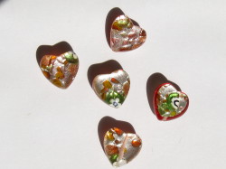 ベネチアン風ガラス　模様付きハート　約14ｍｍ　レッド