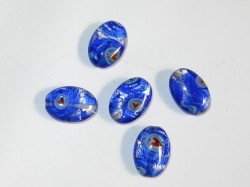 ベネチアン風ガラス　模様付きオーバル　約20ｍｍ　ブルー