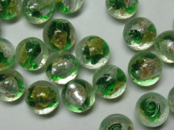 ベネチアン風ガラス　ラウンド形　約１２ｍｍ　緑
