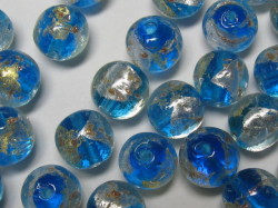 ベネチアン風ガラス　ラウンド形　約１２ｍｍ　水色