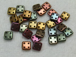 チェコビーズ　フラットスクエア　４ホール　６ミリ　マットメタリックミックス