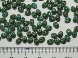 チェコビーズ　スーパーデュオ　２ホール　2.5×5ミリ　グリーンターコイズピカソ