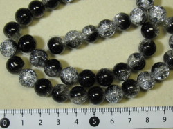 塗装クラックカラスビーズ　約10mm　黒×白色