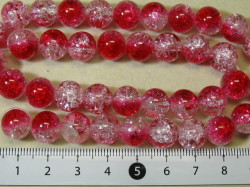 塗装クラックカラスビーズ　約10mm　赤×白色