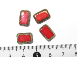 チェコビーズ　レクタングル　１２×８ミリ　オペークルビーピカソ