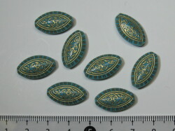 アクリル・プラスチックビーズ　マーキス型　19×11㎜　グレー地に金模様