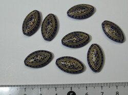 アクリル・プラスチックビーズ　マーキス型　19×11㎜　青地に金模様