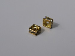ロンデル　スクエア　４mm　(２個入り)　ゴールドクリスタル　スワロフスキー使用