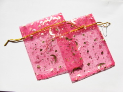 アクセサリーポーチ　９×１２ｃｍ　月と星　濃ピンク