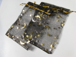 アクセサリーポーチ　９×１３ｃｍ　月と星　ブラック