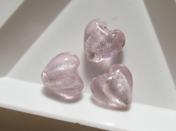 ベネチアン風ガラス　ハート　約12ｍｍ　ピンク