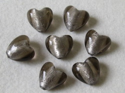 ベネチアン風ガラス　ハート　約20ｍｍ　グレー