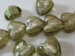 ベネチアン風ガラス　ハート　約20ｍｍ　うぐいす