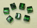 ベネチアン風ガラス　キューブ　約10×10ｍｍ　深緑色