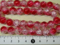 塗装クラックカラスビーズ　約10mm　赤×白色