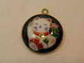 和柄チャーム・20mm（金枠）・猫（黒地）
