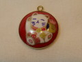 和柄チャーム・20mm（金枠）・猫（赤地）