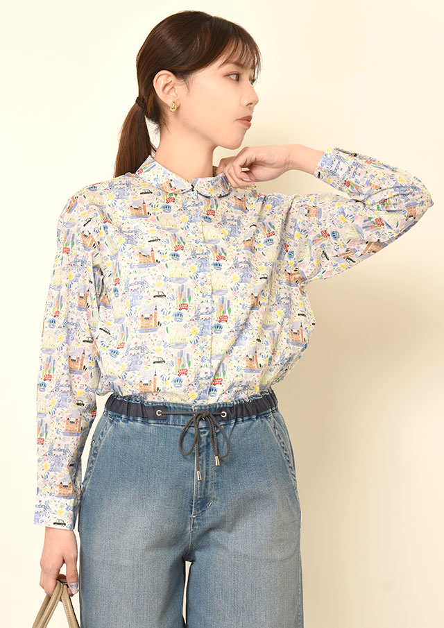 ◆リバティ重ね衿ラウンドシャツ【2611041PN】【27】