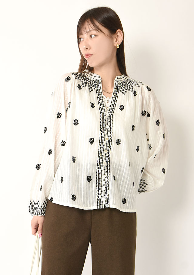 ◆インド刺繍キーネックブラウス【6265-595】【26】