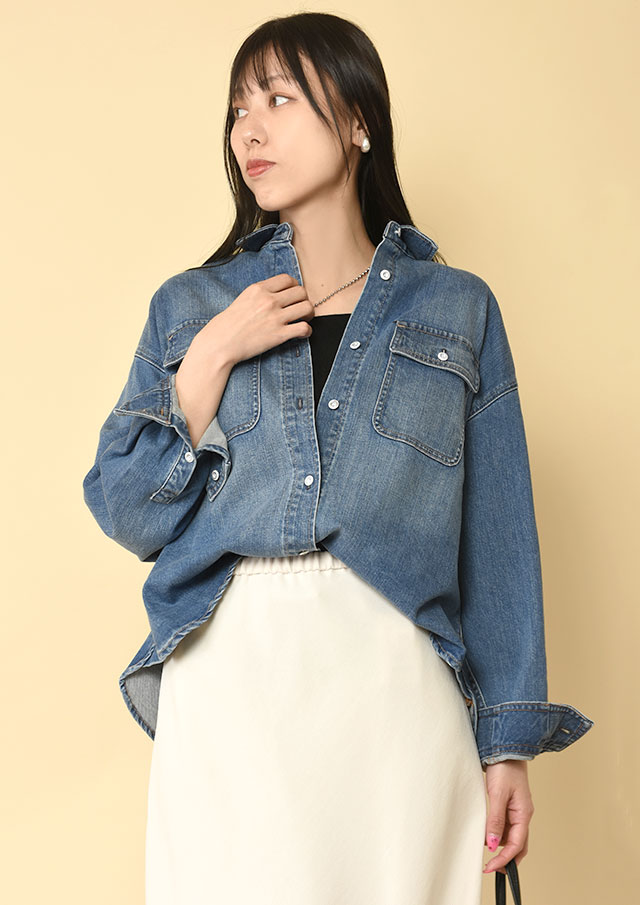 ◆HealthyDENIM｜ヘルシーデニム｜ショートオーバーシャツ｜AlmondMilk【68967903】【26】