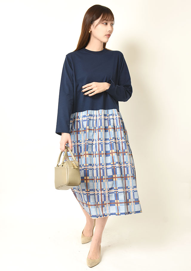 ◆リバティ異素材切替ワンピース【72041】【27】