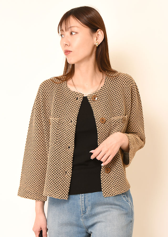 ◆ペーパーハニカム柄クルーネックカーディガン【A149029M】【26】