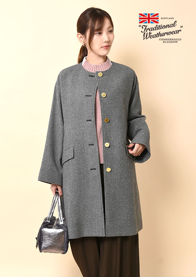 ◆TraditionalWeatherwear｜トラディショナルウェザーウェア｜LintonNoCollar｜チェックノーカラーロングコート【CO0474MH】【26】