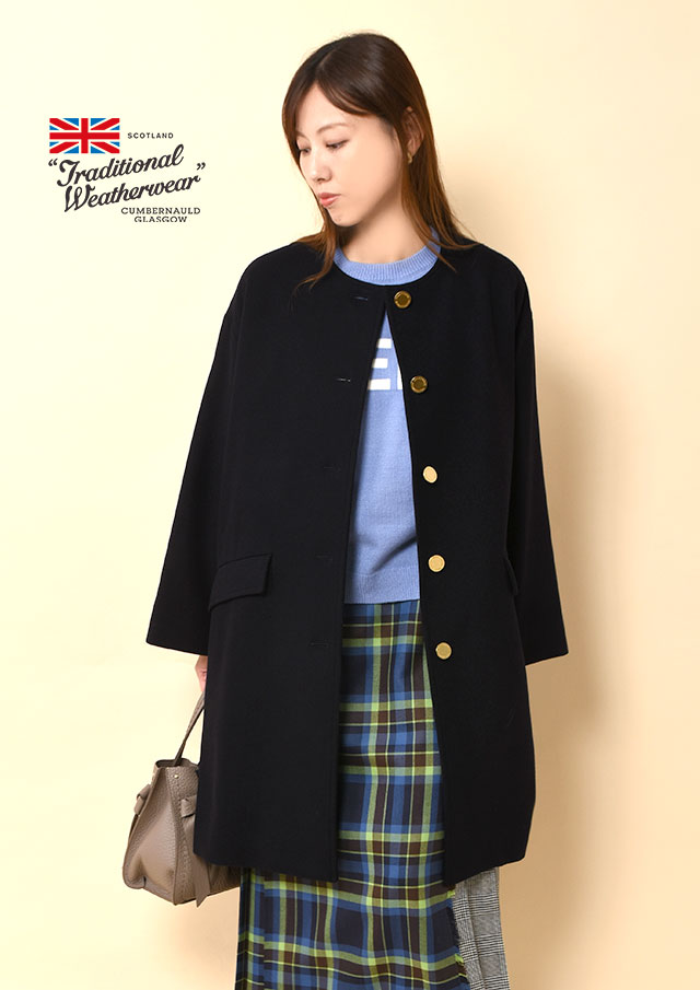 ◆TraditionalWeatherwear｜トラディショナルウェザーウェア｜LintonNoCollar｜ノーカラーロングコート【CO0474ML】【26】