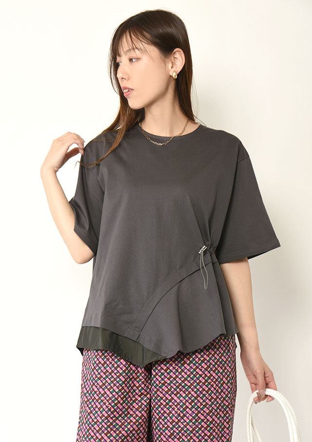 ◆ドライコットン異素材コンビアシメデザインカットソー【H25116V】【27】