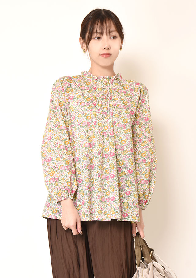 ◆リバティフロントタックフリルネックプルオーバーミドルブラウス【H2533509】【27】