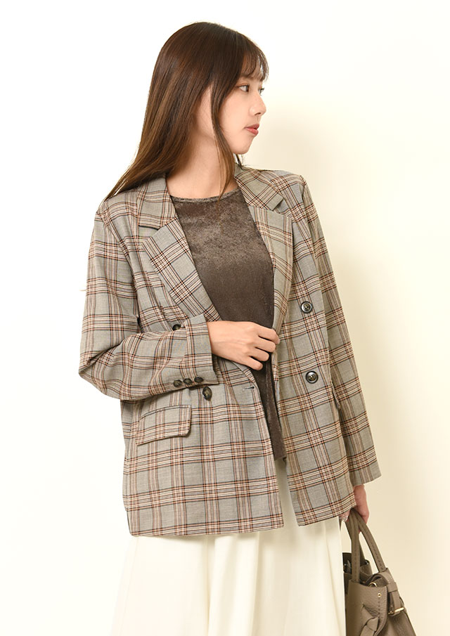 ◇◆テトロンチェックダブルテーラードジャケット【H603866】【26】
