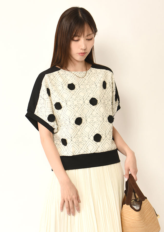 ◆フロントインド刺繍接結プルオーバーカットソー【H62UT721】【27】