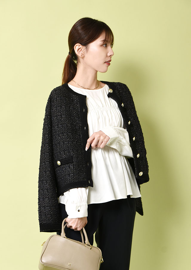 ◇◆ツイードジャガードクルーネックカーディガン【H733931】【26】