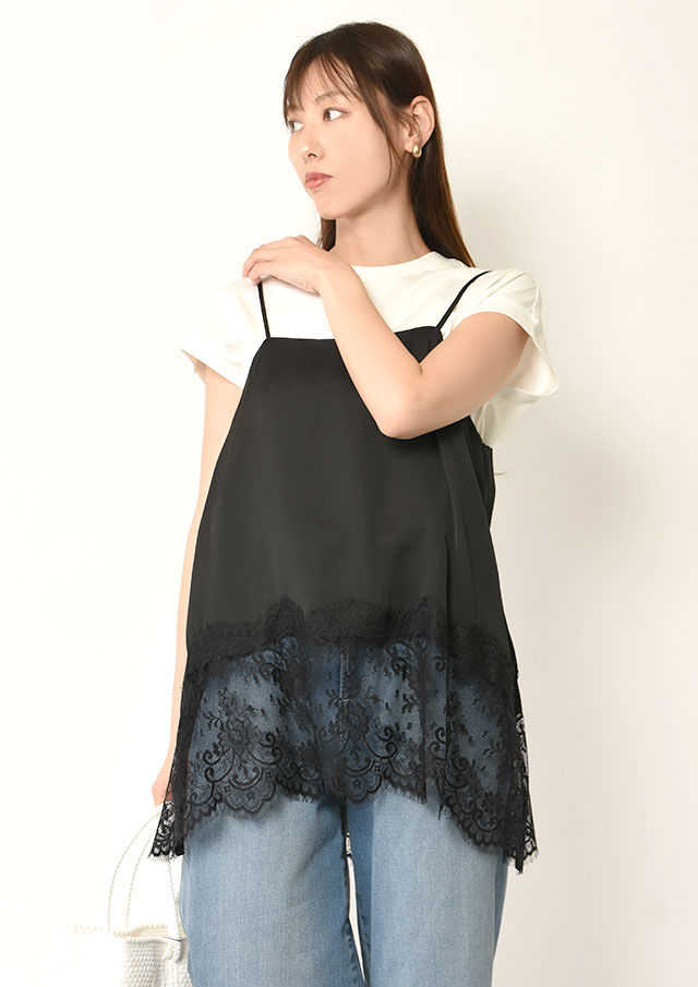 ◆サテン裾レースキャミソール【H733937】【26】