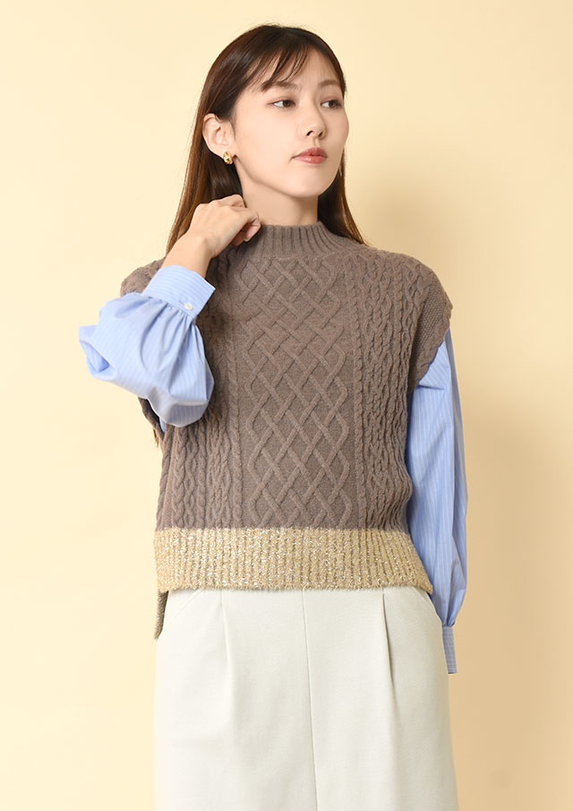 ◇◆ケーブル編み裾ラメベスト【H743864】【26】