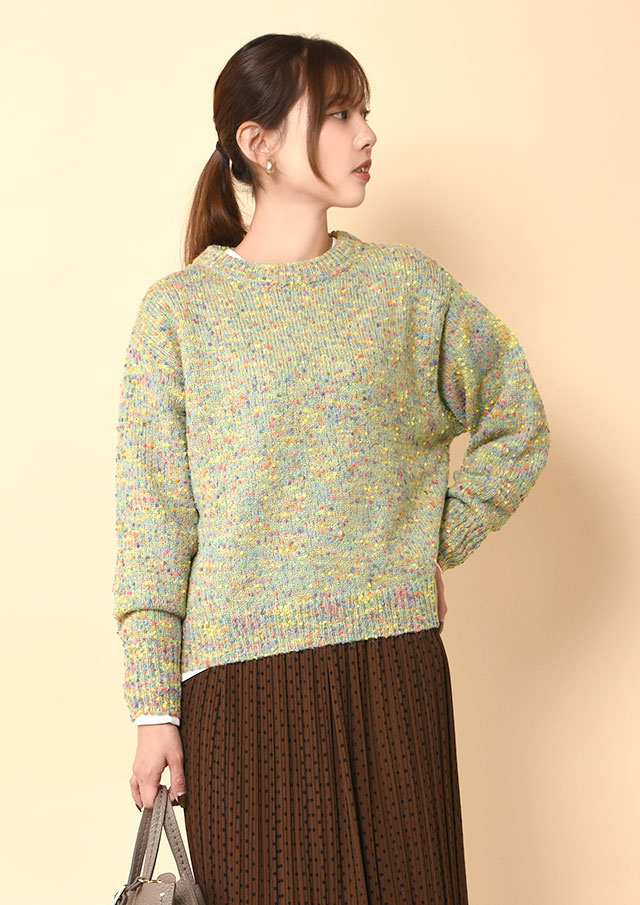 ◆カラーMIXノットヤーンクルーネックプルオーバーニット【H81448】【26】