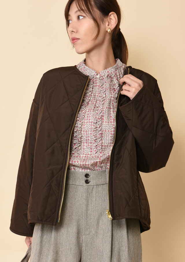 ◆タフタ×エコファーリバーシブルノーカラーブルゾン【H8559204】【26】